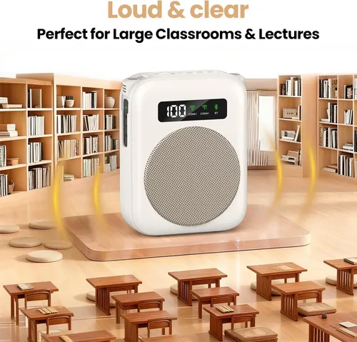 Miniatura 6 de Amplificador de voz con micrófono lavalier Bluetooth, amplificador Bluetooth para profesor, amplificador de voz portátil, sistema de micrófono