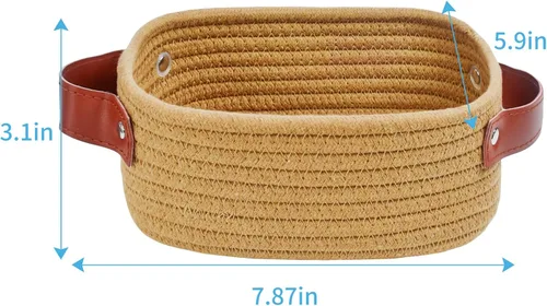 Miniatura 2 de ABenkle Cesta de almacenamiento pequeña, mini cestas tejidas de cuerda, lindo organizador de almacenamiento de estante y armario, cubo de juguetes