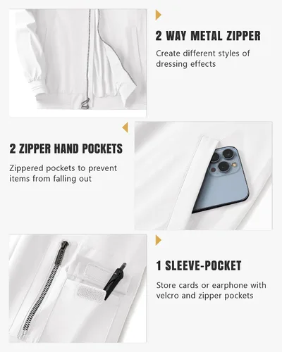 Miniatura 30 de Polu Chaquetas bomber para hombre con bolsillos, chaquetas cortavientos ligeras, cremallera de 2 vías, abrigo casual de negocios para otoño e