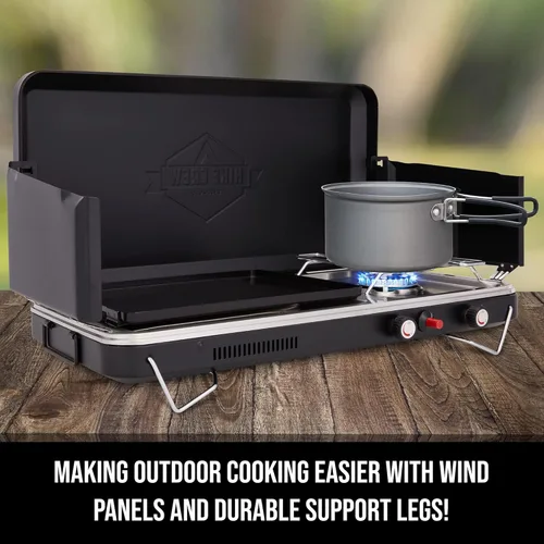 Miniatura 2 de Hike Crew Estufa y plancha de gas 2 en 1, quemador de propano portátil con encendedor integrado y bandeja de goteo de acero inoxidable Asa
