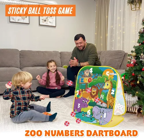 Miniatura 4 de RaboSky Juego de lanzamiento de bolsas de puf de animales de granja 3 en 1, juego de hachas y bolas adhesivas para niños de 2, 3, 4, 5 años, Granja