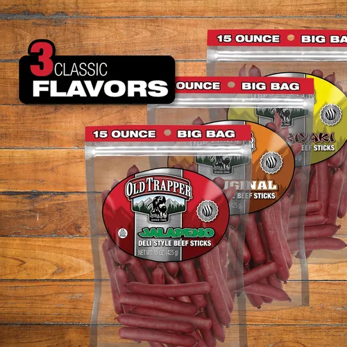 Miniatura 5 de Old Trapper Palitos de carne estilo delicatessen, sabor jalapeño, paquete de 15 onzas, palitos de carne picante, seis gramos de proteína y cero