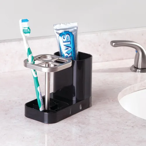 Miniatura 3 de iDesign Soporte para cepillos con 4 secciones divididas - Negro/Satén mate