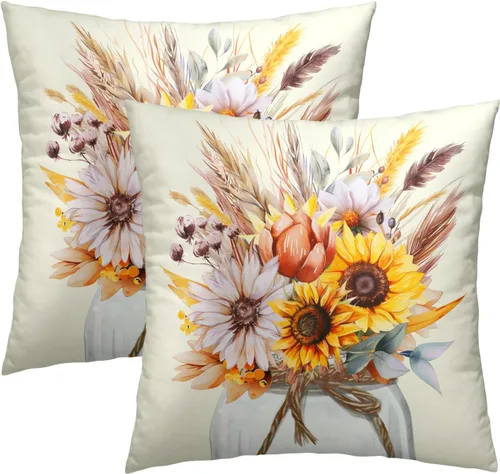 Miniatura 51 de Juego de 2 fundas de cojín decorativas con bandera americana y flores de amapola roja y azul, 16 x 16 pulgadas, fundas cuadradas para sofá, sillón