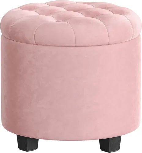 SONGMICS Otomana redonda, otomana con almacenamiento, 17.7 x 17.7 x 17.5 pulgadas, reposapiés con patas, terciopelo, carga de hasta 330 libras, para