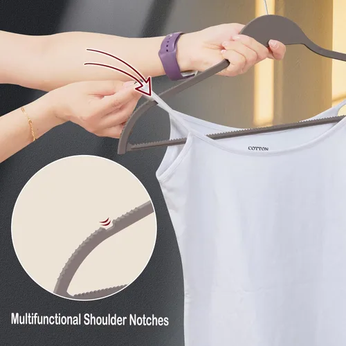 Miniatura 4 de Perchas de plástico para ropa, perchas de plástico antideslizantes de goma mejoradas, no aterciopeladas, duraderas y delgadas, 17.7 pulgadas de Gris