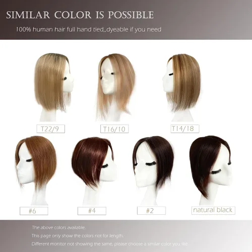Miniatura 7 de Cubrecabello humano real de seda de 5 x 5.5 pulgadas, tamaño de la gorra, cobertura de corona de cabello lacio Remy, pieza de cabello atado a mano 2#