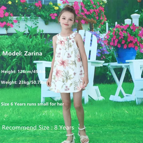 Miniatura 2 de Vestido hawaiano de verano para niñas, floral, cuello halter, hombros descubiertos, sin mangas, vestido de playa de 1 a 12 años