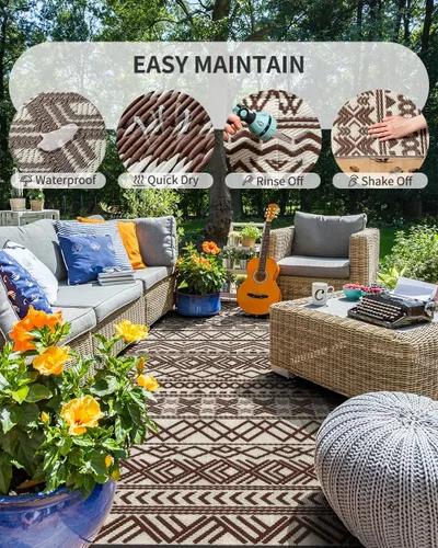 Miniatura 2 de MontVoo Alfombra de exterior impermeable de 5 x 8 pies, para patio al aire libre, pajita de plástico reversible, alfombra de exterior para caravana