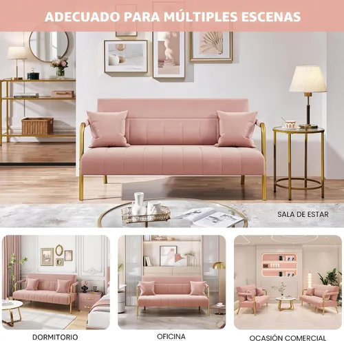 Miniatura 6 de Yaheetech Sofá moderno de 56.5 pulgadas de ancho, sofá pequeño de tela de terciopelo de lujo con brazos y patas de metal dorado para sala de estar