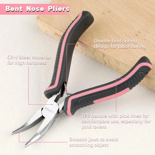 Miniatura 2 de Alicates Mini de Punta Doblada con Mandíbulas Lisas, Herramienta Rosa de 5 Pulgadas para Hacer Joyas de Mujeres