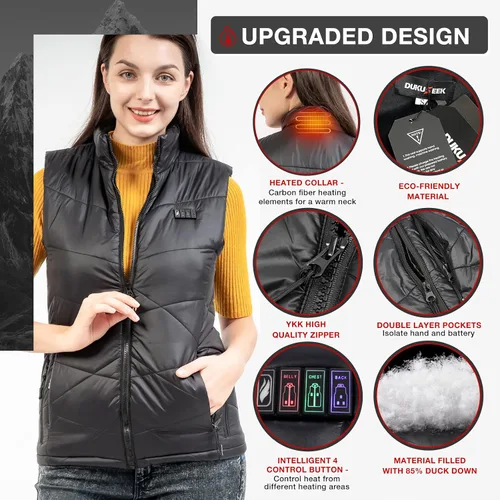 Miniatura 3 de DUKUSEEK Lightweight Heated Vest, Men Rechargeable Heating Vest w 7.4V Battery and Hand Warmer for Hiking Camping