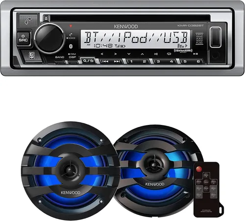 KENWOOD KMR-D382BT Estéreo para automóvil y marino – Din único, audio Bluetooth, CD USB MP3, entrada auxiliar, radio AM FM SiriusXM listo,
