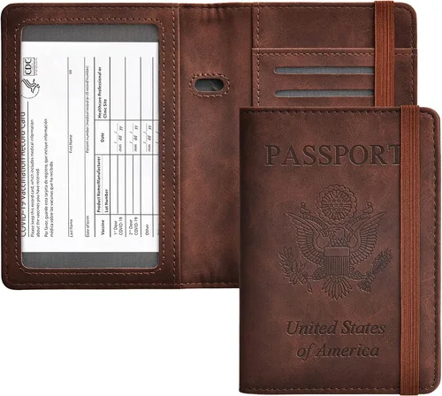 Miniatura 11 de HerriaT Combo de portatarjetas de pasaporte y vacunación, funda con ranura para tarjeta de vacunación CDC, protector organizador de documentos
