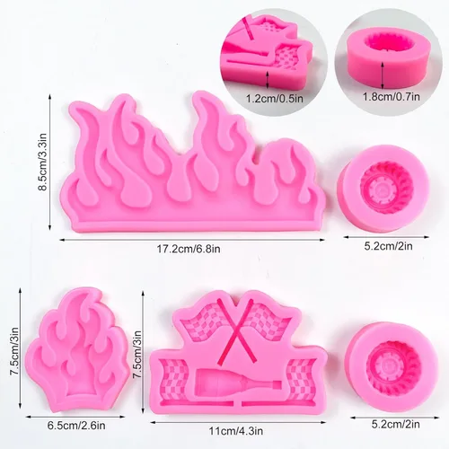 Miniatura 3 de Rainmae Moldes de fondant de llama, molde de fondant para neumáticos de automóvil, moldes de silicona de fuego caliente, molde de neumático redondo