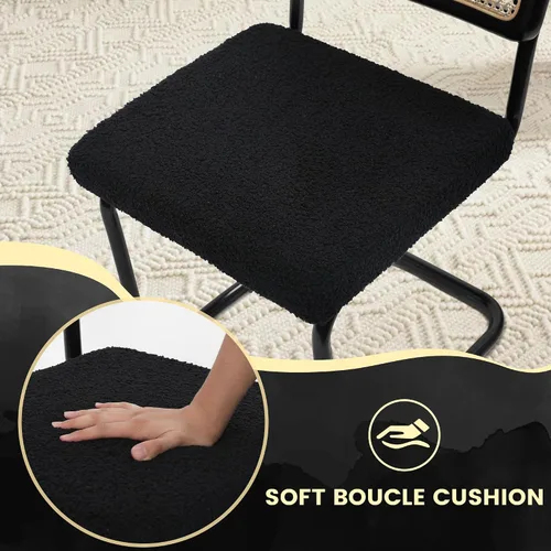 Miniatura 6 de KROFEM Juego de 2 sillas de comedor, sillas modernas de ratán para la cocina, diseño moderno de mediados de siglo, estructura de cromo pulido, Negro