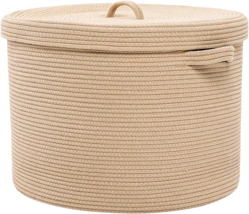 Miniatura 35 de Cesta de almacenamiento extra grande de 16" x 16" x 18" con tapa, cestas de almacenamiento de cuerda de algodón, canasta de lavandería, contenedor
