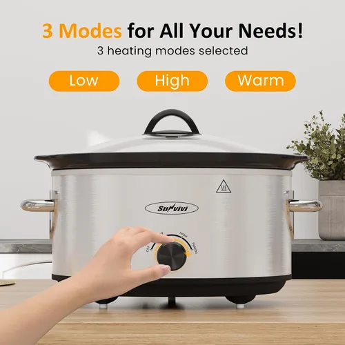 Miniatura 4 de Olla de cocción lenta de 4QT y calentador de alimentos mini con olla de cerámica extraíble, 3 ajustes de calor, tapa de vidrio apta para Plateado