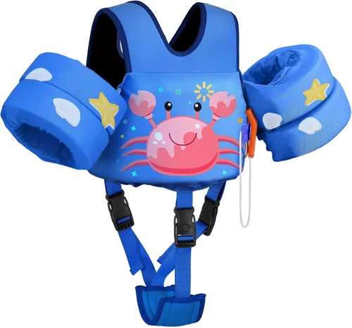 Miniatura 11 de MoKo - Chaleco de natación para niños pequeños de 6.8 a 25.4 kg, con alas de natación para charco, con correa para la entrepierna, alas de natación