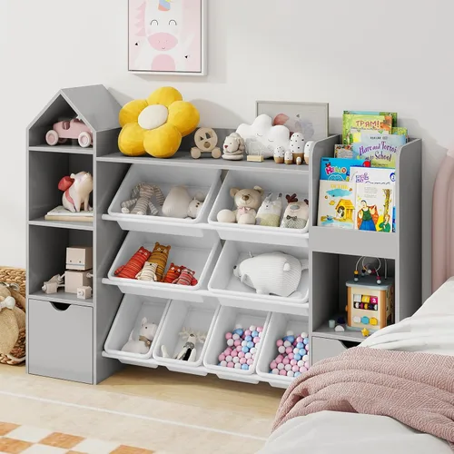 Miniatura 4 de Vabches Organizador de juguetes para niños con 8 cubos de juguetes extraíbles, organizadores de almacenamiento de juguetes de 4 niveles con 4 cubos