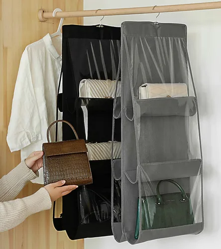 Miniatura 2 de Organizador de bolso de mano para colgar en el dormitorio, a prueba de polvo, para armario, clóset (negro, paquete de 2)