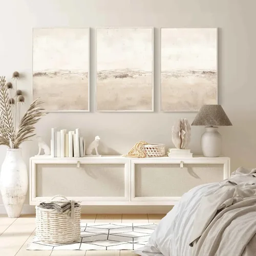 Baccone Arte de Pared Abstracto Beige Juego de 3 Impresiones de Arte de Pared de Lienzo Neutro Arte Abstracto Boho Cuadro Abstracto Moderno