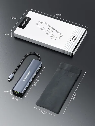 Miniatura 7 de Adaptador multipuerto USB C, DockteckExpand 7 en 1 tipo C Hub con HDMI 4K 60Hz, Ethernet de 1 Gbps, 100 W PD, 2 puertos USB 3.0, ranuras para 7 EN 1