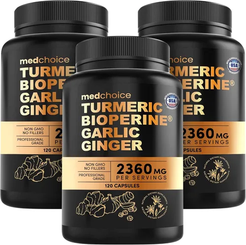 Suplementos 4 en 1 de cúrcuma y ajo con BioPerine – Cápsulas de raíz de jengibre y cúrcuma de 2360 mg con ajo – Mezcla de hierbas de alta potencia