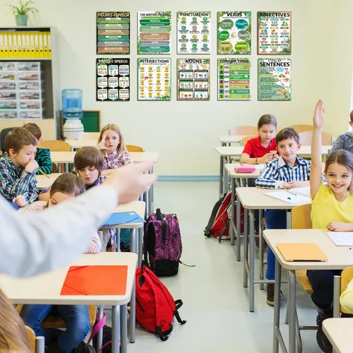 Miniatura 5 de 14 pósteres de partes verdes del discurso para decoraciones de aula, pósteres de gramática de granja, artes del lenguaje, regreso a la escuela