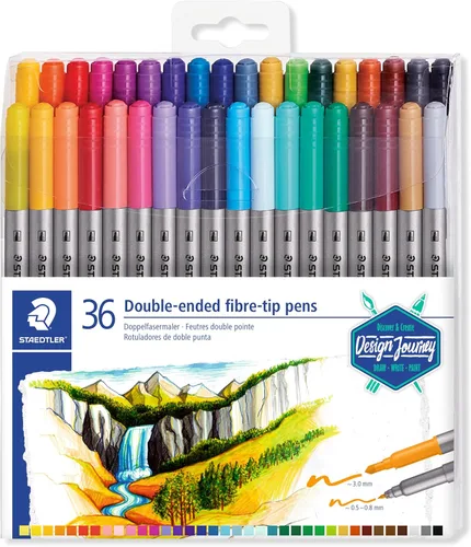 Staedtler Marcadores de doble extremo, puntas de bala surtidas, colores surtidos, paquete de 36 unidades