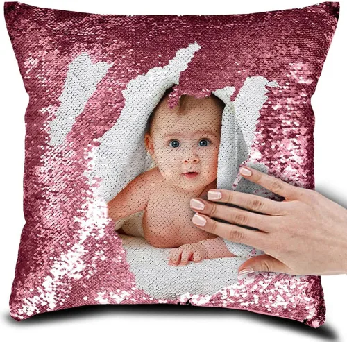 Miniatura 12 de Funda de almohada mágica reversible personalizada, diseño de fotos de lentejuelas, impresión de un solo lado, funda de almohada para fotos