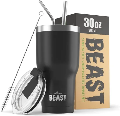 Miniatura 39 de Beast Vaso Térmico de 30 oz de Acero Inoxidable con Aislamiento al Vacío para Café y Hielo de Doble Pared Termo de Viaje (Rojo Arándano)