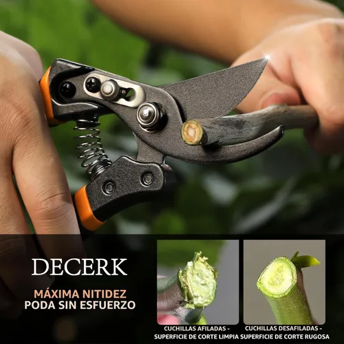 Miniatura 3 de DECERK® Tijeras de podar profesionales de 8.5 pulgadas, corta 4 veces más fácilmente con hoja de titanio de acero japonés ultra afilada, tijeras