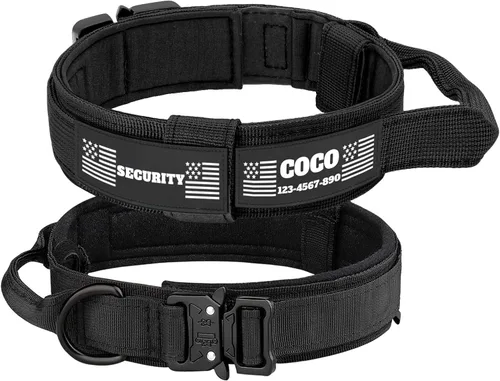 Miniatura 13 de Collar táctico personalizado para perro con parches de nombre y números, collar de perro personalizado con hebilla de metal de liberación rápida
