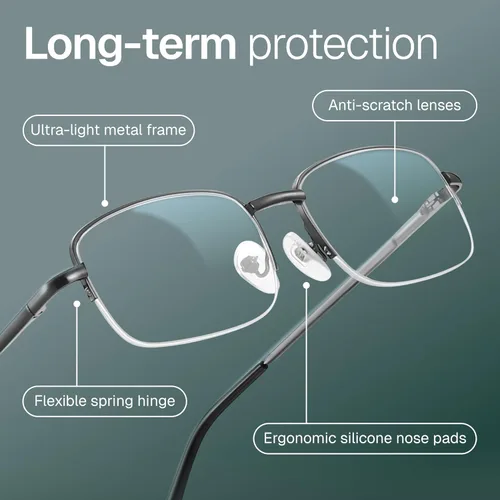 Miniatura 5 de NOVIVON 1.0 - Lentes de lectura de metal para hombre, lectores duraderos con filtro de luz azul, visión clara