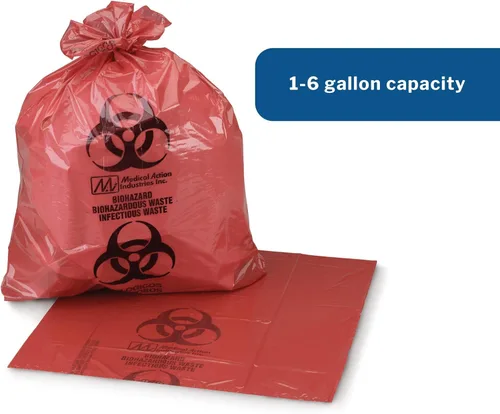 Miniatura 2 de McKesson Bolsa de basura infecciosa, riesgo biológico, fondo sellado con estrellas, rojo, 1.5 mil, 1 a 3 galones, 11 x 14 pulgadas, 50