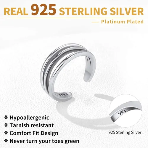 Miniatura 4 de ChicSilver Anillo de plata de ley 925, anillo de banda ajustable hipoalergénico, Plata de ley