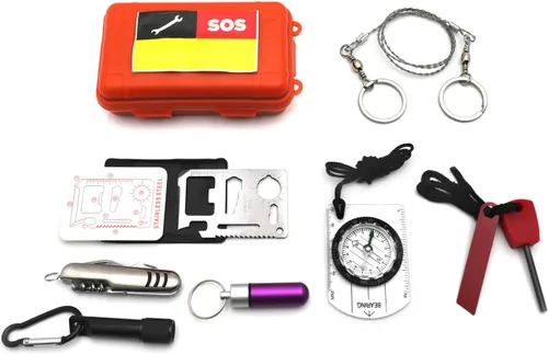 Miniatura 11 de HongK - Equipo al aire libre Survival Kit 8 en 1 Herramientas de emergencia plegables portátiles militares Camping táctico al aire libre Desastre
