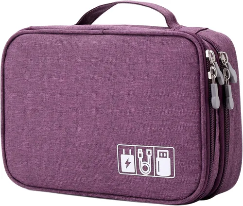 Miniatura 10 de MIRLEWAIY Estuche organizador de cables de viaje de doble capa, accesorios electrónicos, bolsa de transporte para cables de carga, adaptador USB