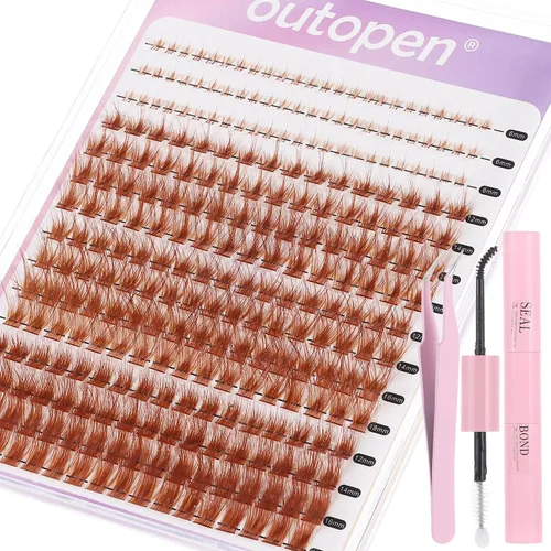 Miniatura 12 de Kit de extensión de racimos de pestañas marrones, pestañas de volumen grueso con pestañas inferiores, 339 pestañas en racimo de 0.472-0.709 in