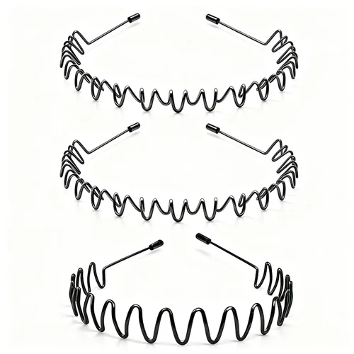 Miniatura 16 de Diademas de metal para hombres, bandas de cabello onduladas unisex de moda, bandas de cabello elásticas en zigzag perfectas para deportes al aire