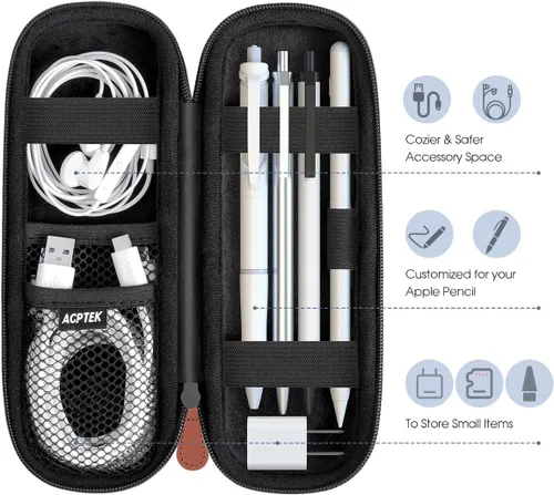 Miniatura 4 de AGPTEK Estuche Soporte para Apple Pencil, Funda Delgada de Cuero PU Portátil Bolsa Cubierta Compatible con Accesorios Apple Pen, Cable USB, Negro