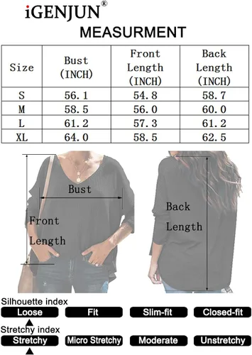 Miniatura 6 de iGenjun - Suéter casual con cuello en V hombros descubiertos mangas de murciélago sin botones para mujer