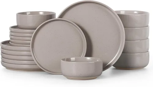Miniatura 11 de HaWare Juego de vajilla de gres, juego de platos y tazones de 12 piezas para 4, juego de vajilla para casa restaurante, blanco lechoso moteado