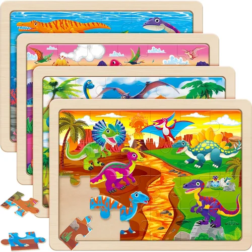 Miniatura 8 de SYNARRY Rompecabezas de madera de animales grandes para niños, caja de regalo 4 en 1 (12.2 x 9.4 pulgadas), certificado FSC, rompecabezas para niños