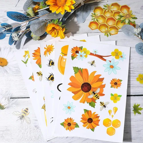 Miniatura 5 de Zonon 90 calcomanías de ventana de abeja de verano, calcomanías para ventana, calcomanías de girasol, calcomanías de panal, decoración de panal