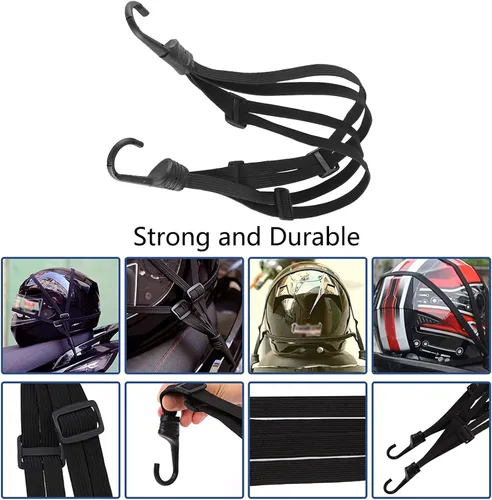 Miniatura 6 de Watris Veiyi Cuerda para casco, 63cm/24.8" correa para casco de motocicleta, correa elástica retráctil negra para equipaje con ganchos
