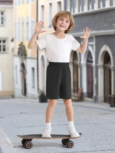 Miniatura 4 de Resinta Paquete de 4 pantalones cortos para niños pequeños, cintura elástica, pantalones cortos atléticos de baloncesto, fútbol, verano, sin