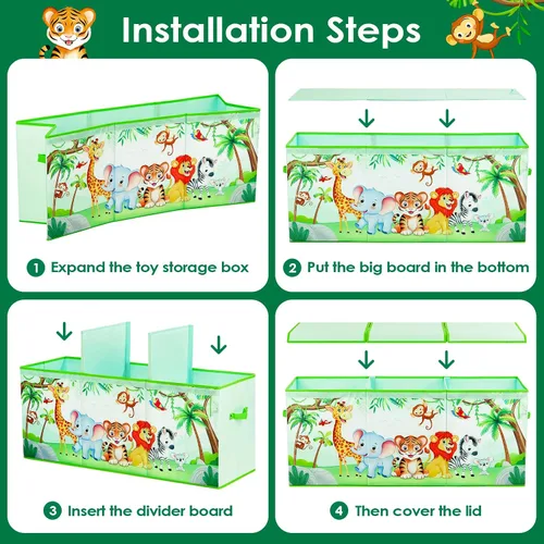 Miniatura 7 de Cofre de Juguetes Grande Organizador con Tapa Abatible para Niños, Caja de Almacenamiento de Juguetes Oxford Plegable con Asas para Niños y Niñas