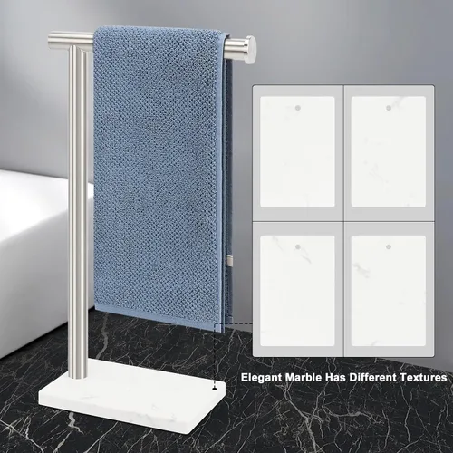 Miniatura 8 de Toallero de Mano, Soporte de Toalla de Mano para Baño con Base de Mármol, Barra de Toallero de Mano en Forma de L de Acero Inoxidable 304